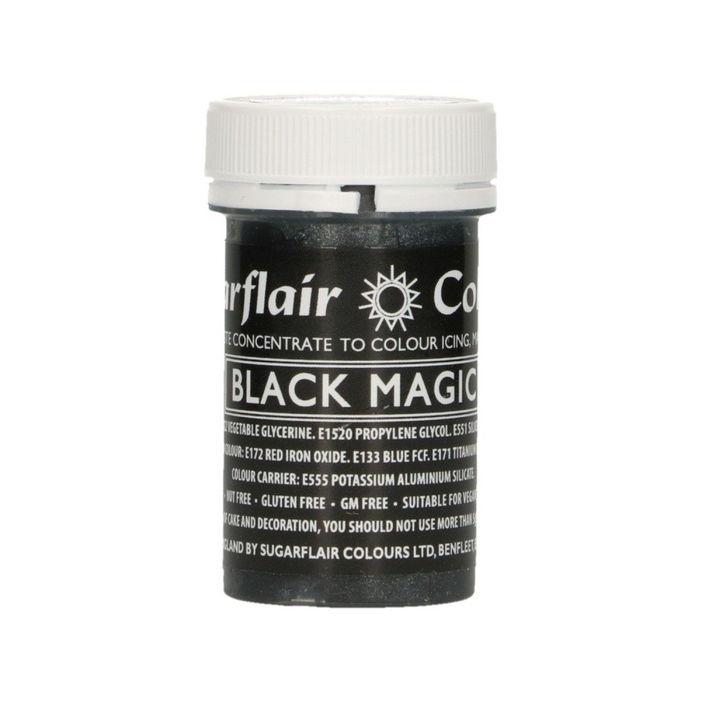 Sugarflair pastel gel colour - satin black magic - 25g