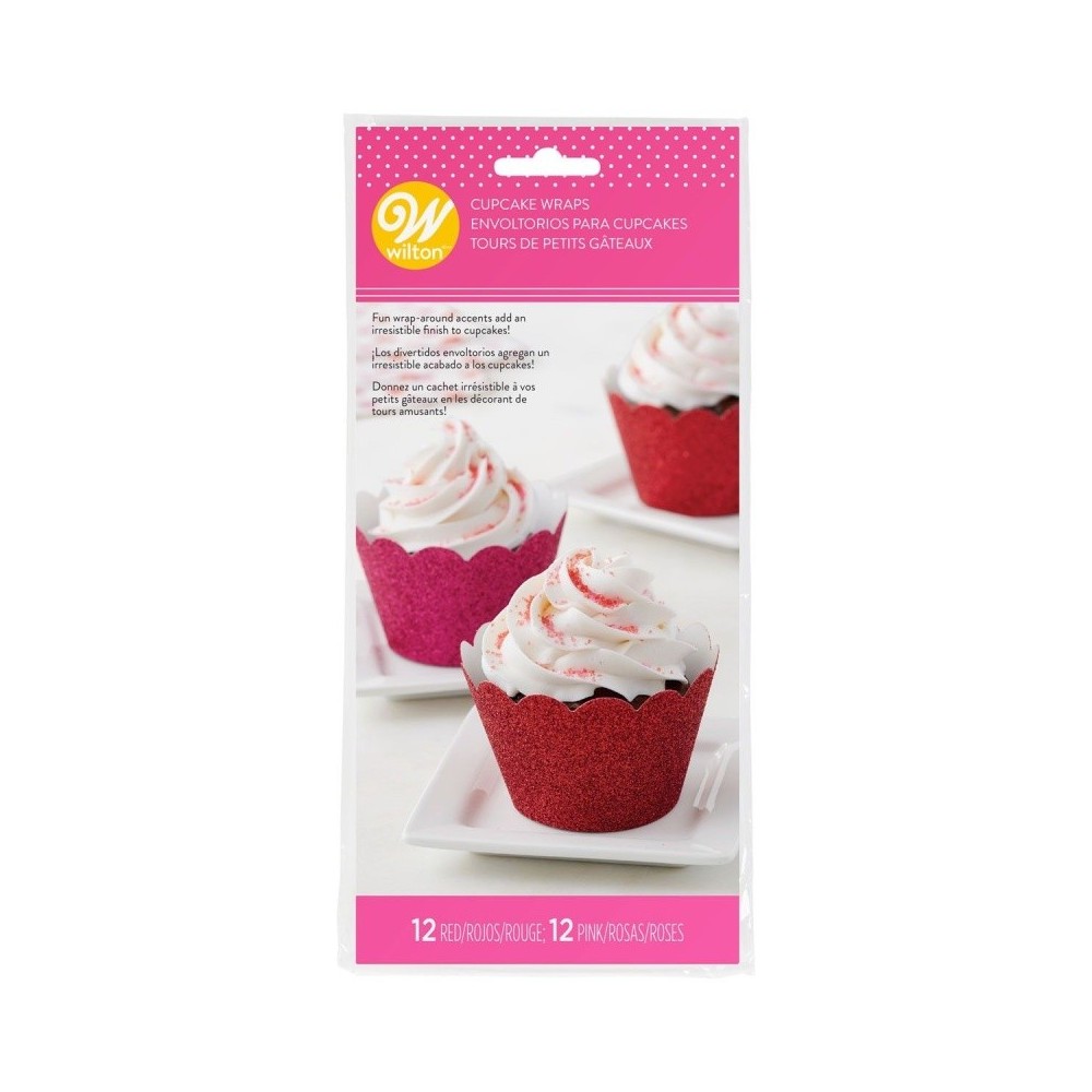 Wilton Cupcake Wrappers - roter und rosa Glitzer - 24 Stück