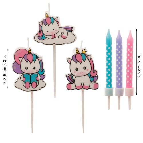 Cake candle decoration - unicorn mix - 2D - 9 pcs