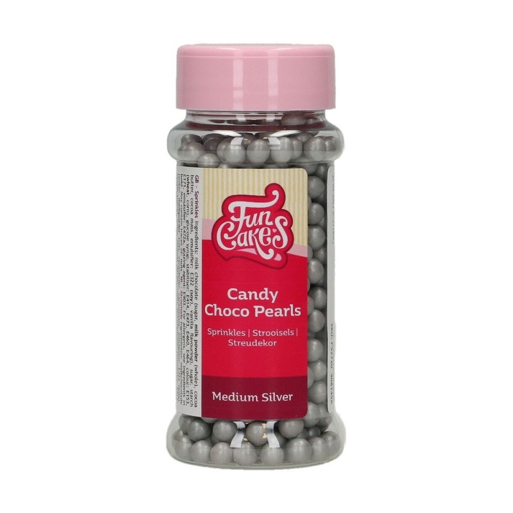 FunCakes čokoládová dekorace - perličky medium - stříbrné - 80g