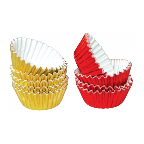 Aluminiumgebäck MINI Cupcakes 2,5 x 1,7 cm - gold / rot - 50 Stk