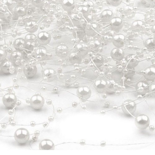 Pearls on nylon - white mother-of-pearl 130cm / 12pcs