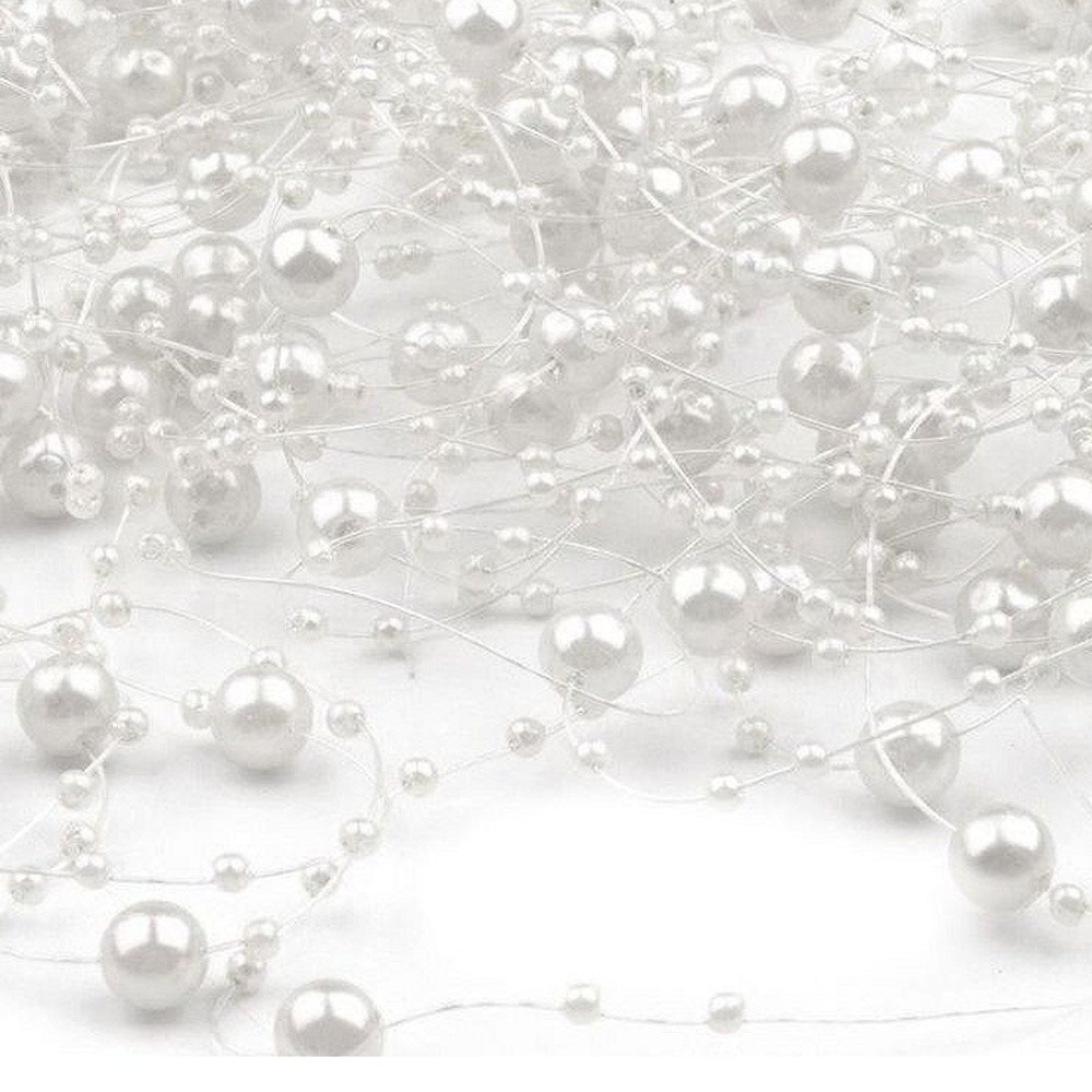 Pearls on nylon - white mother-of-pearl 130cm / 12pcs