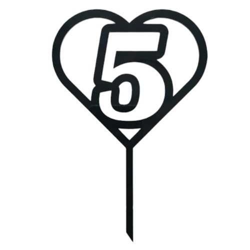 Cake topper - Number in the heart No.5