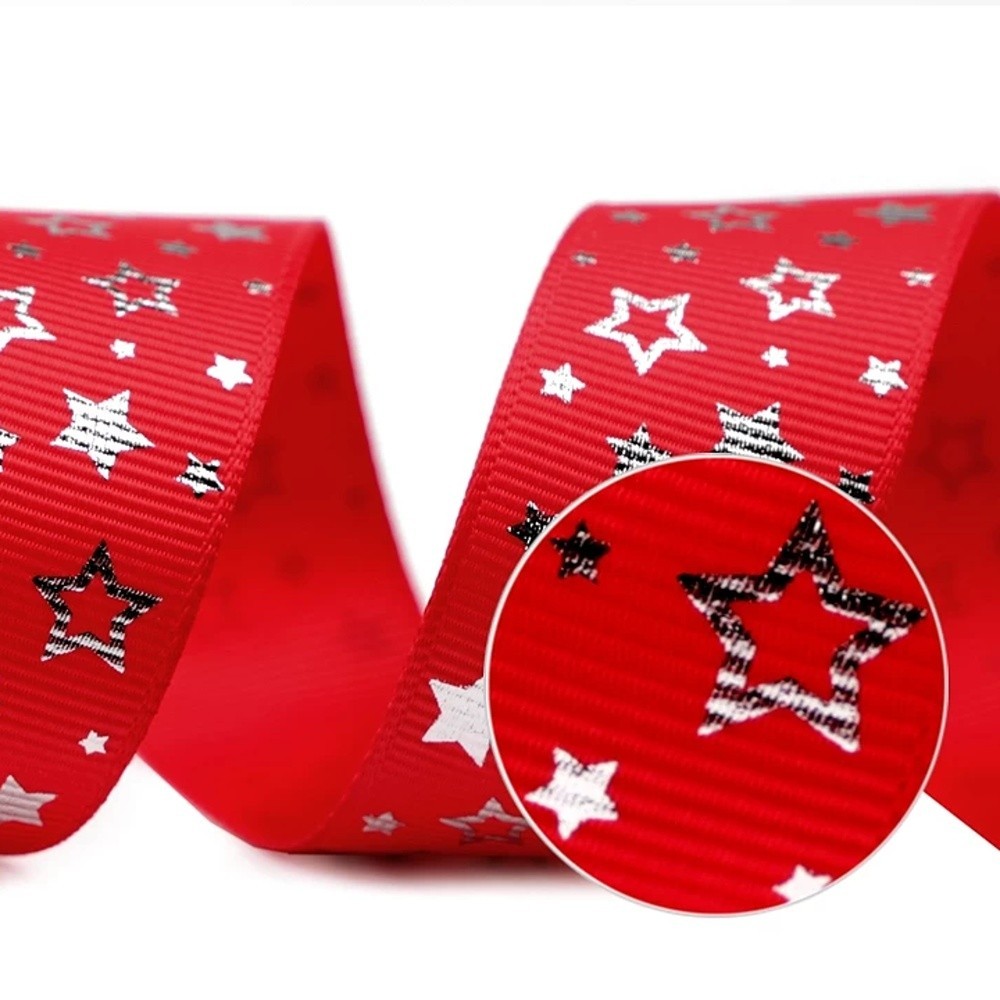 Dog ribbon - Christmas star - red - 25mm - 5m