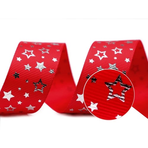 Rapeseed ribbon - Christmas star - red - 25mm - 5m