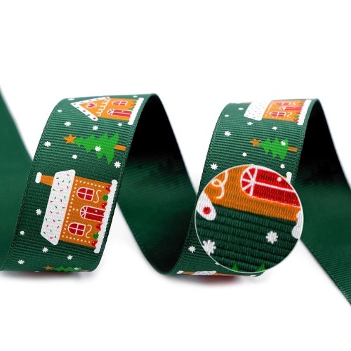 Dog collar - Christmas house - dark green - 25mm - 3m