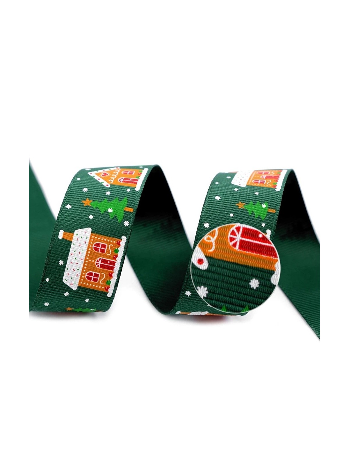 Rapeseed ribbon - Christmas house - dark green - 25mm - 3m