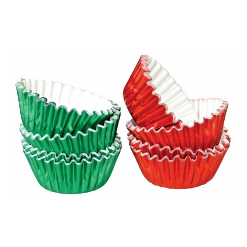 Aluminum pastry MINI baskets 2.5 x 1.7 cm - green / red - 50 pcs