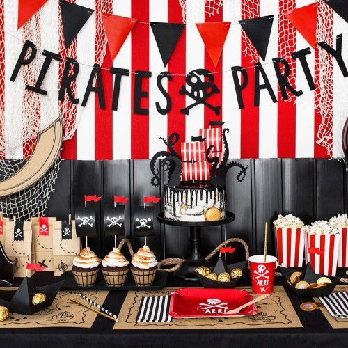 PartyDeco - Papierdeko - topper und Cupcakes wrapper  - Piratenparty - 6+6 St