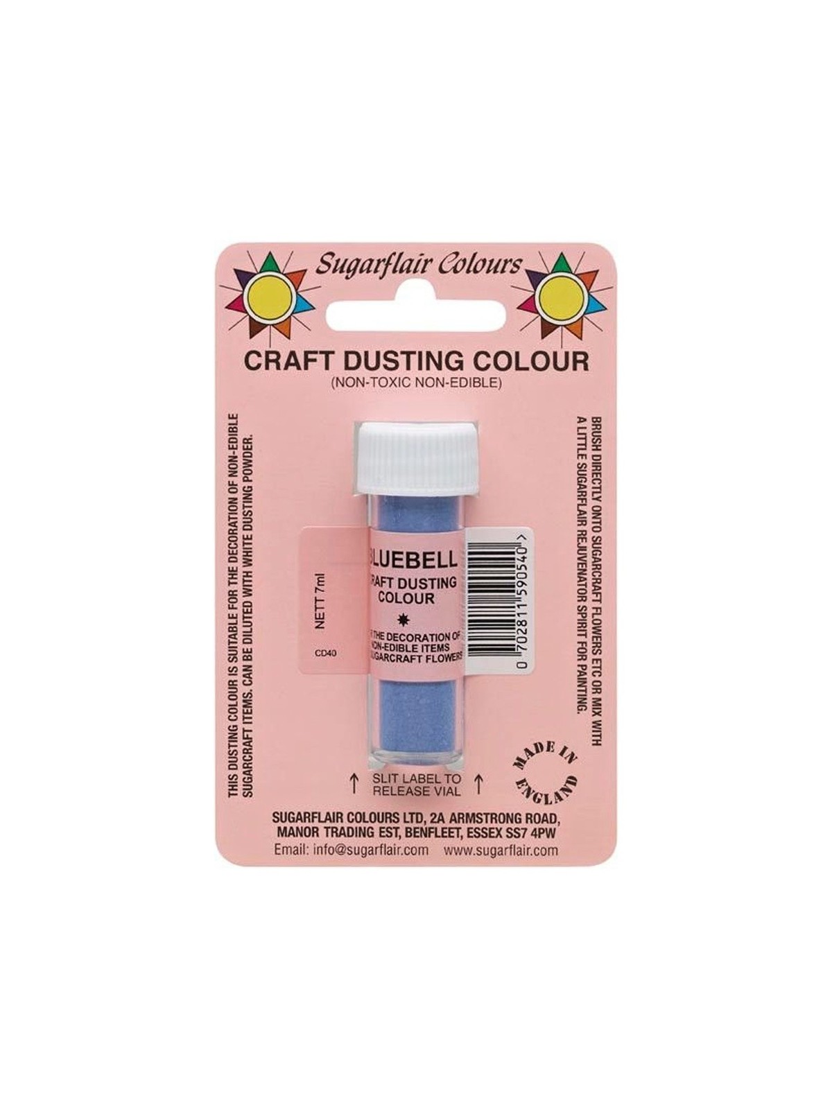 Sugarflair craft dusting - decorative powder paint - Bluebell - 7ml