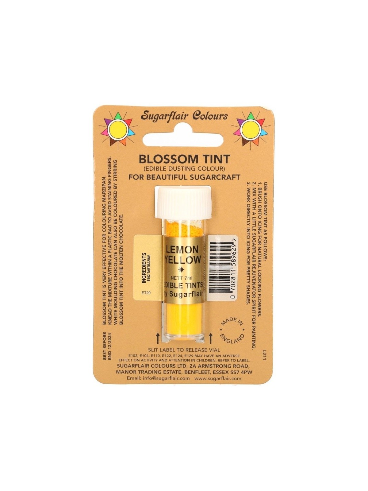 Sugarflair Blossom Tint Dusting Colours - Lemon Yellow - 7ml