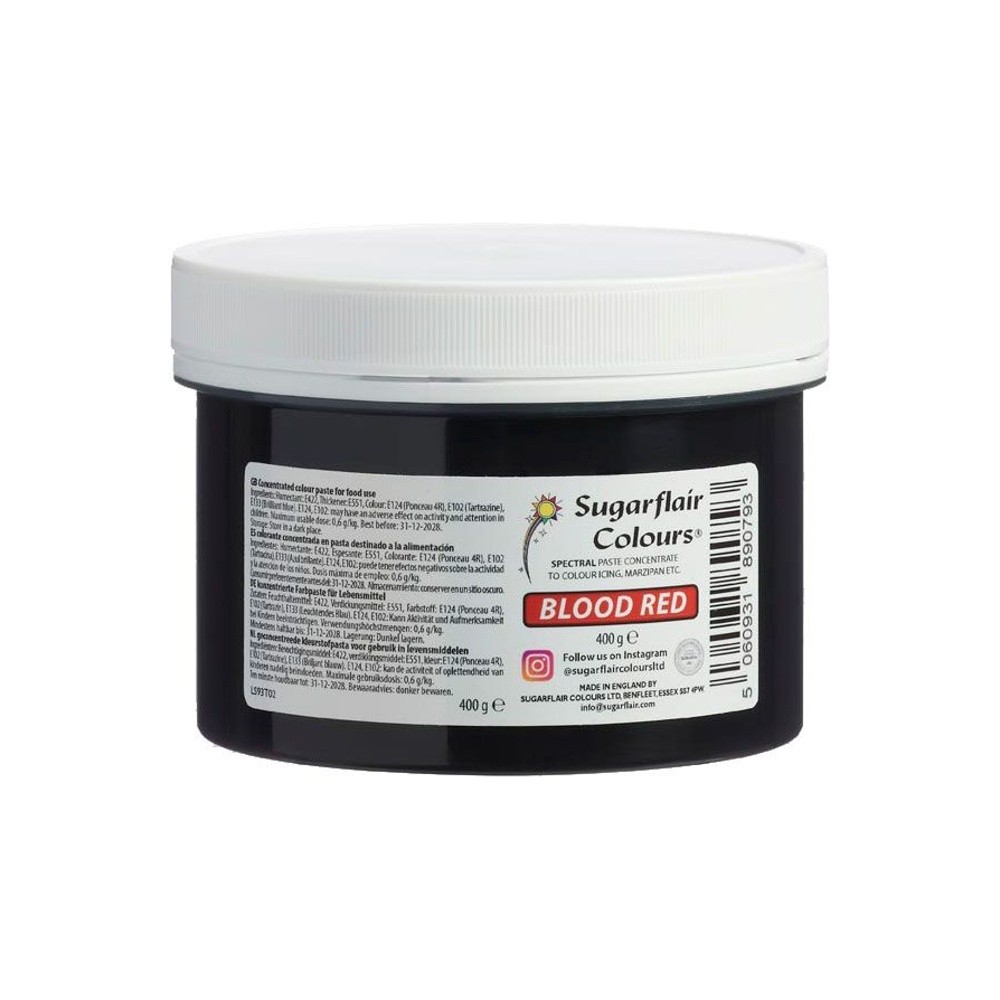 Sugarflair paste colour - gelová barva Blood Red  XXL - červená - 400g