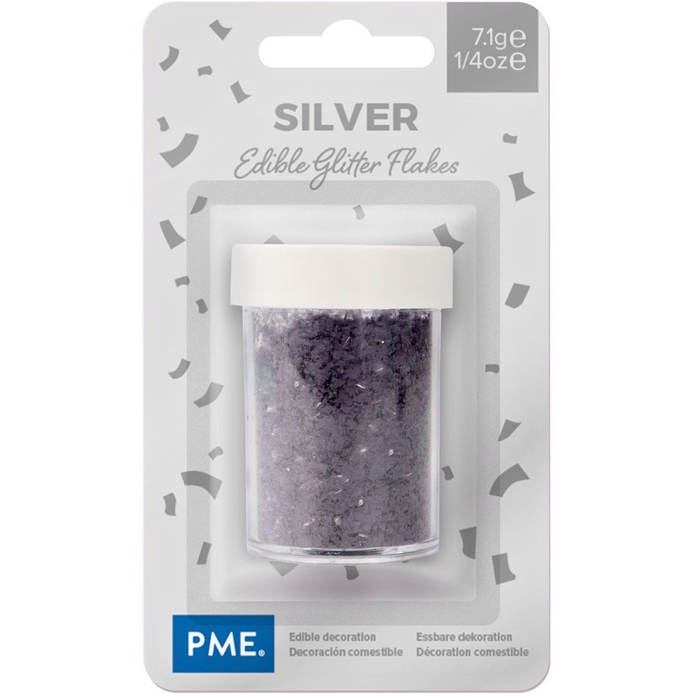 PME Silver glitter flakes - Jedlé třpytky - vločky - stříbrné 7,1g