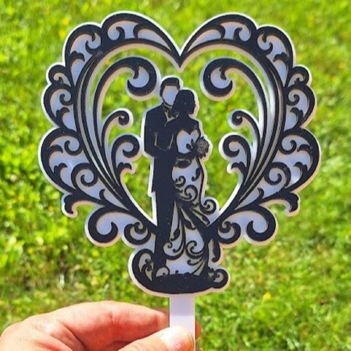 Cake topper - Wedding heart XL black