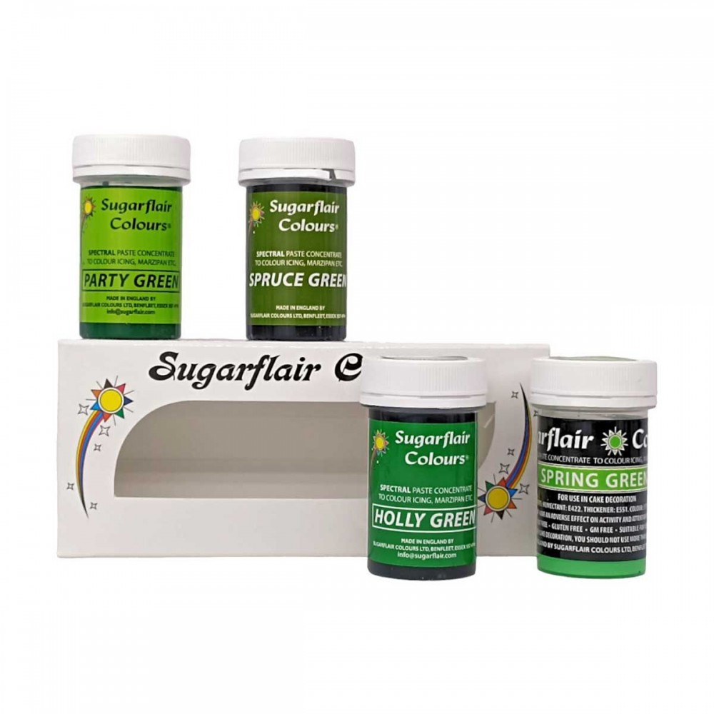 Sugarflair-Set Gelfarben – Grün – 4 x 25 g