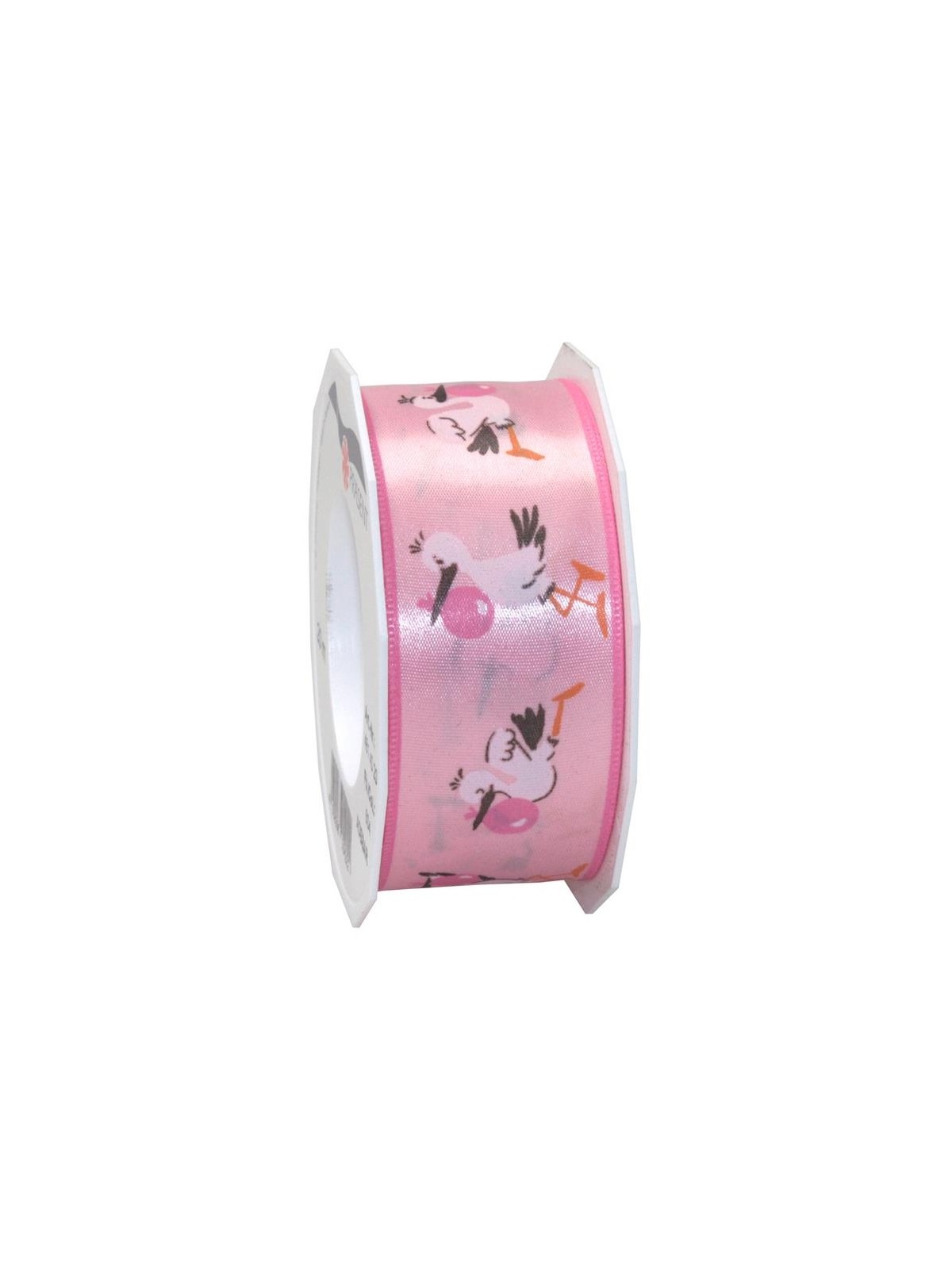 Satin ribbon - baby pink - stork - 2m/ 40mm