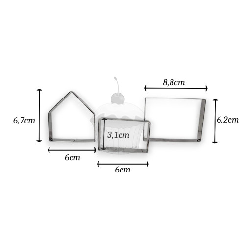 Edelstahl-Ausstecher - 3D-Häuschen - 3 Stück