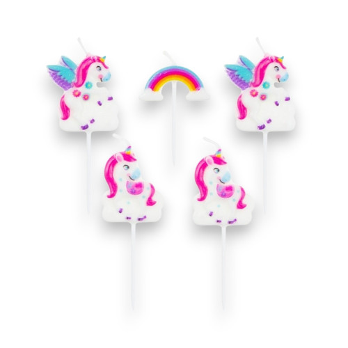 Dortová svíčka mini -  Unicorn + duha - 5ks