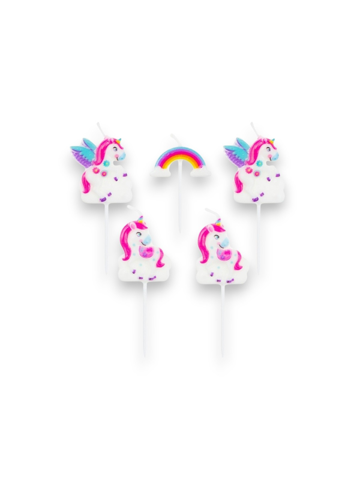 Kerzenkuchen Mini - Einhorn + Regenbogen - 5 Stück.