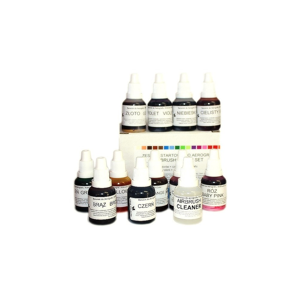 Food Colours  Airbrush Lebensmittelfarben set mit Reiniger 12 St.