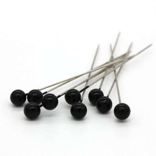 Dekorační špendlík - černá  perla - 65mm/9ks