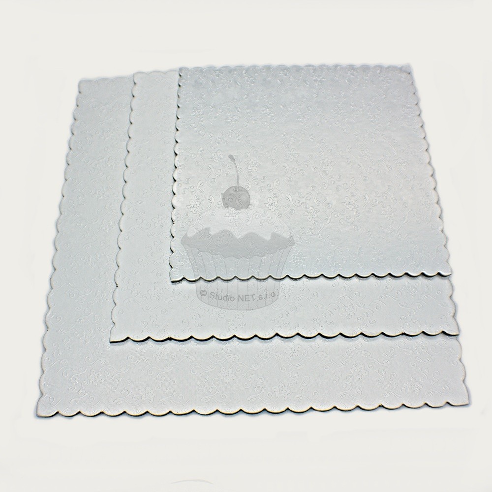 3er Set von Tortenplatten Quadrat - Silber