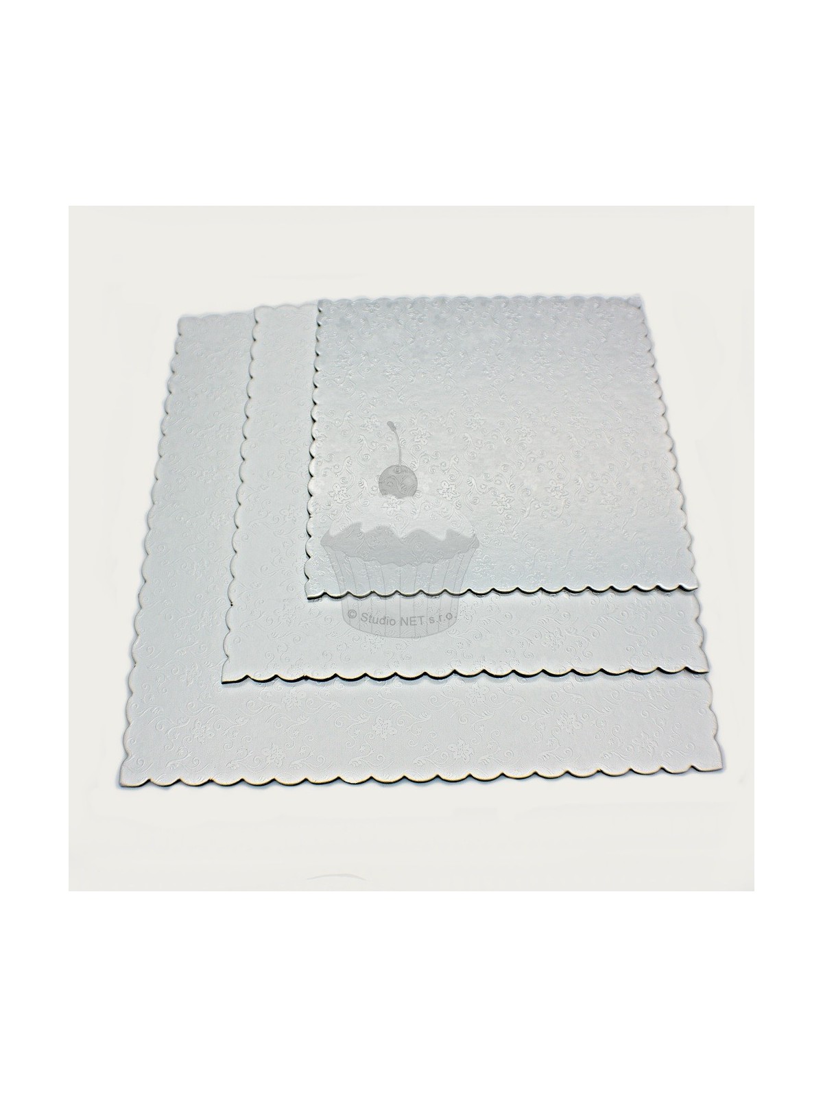 3er Set von Tortenplatten Quadrat - Silber