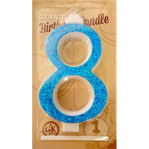 Cake candle large - sparkle blue - 8