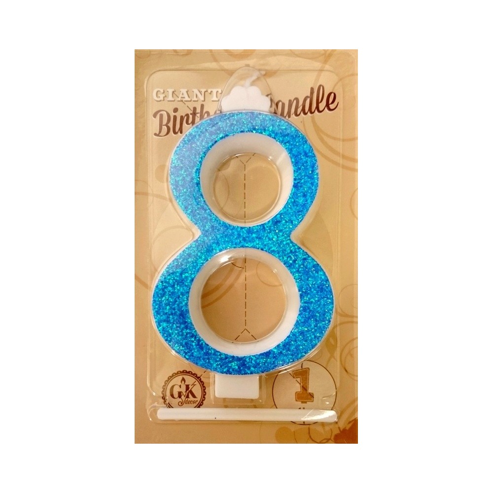 Cake candle large - sparkle blue - 8