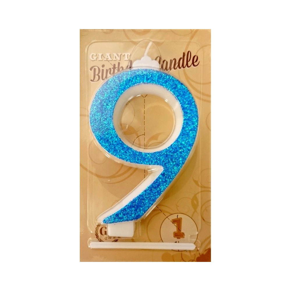 Cake candle large - sparkle blue - 9