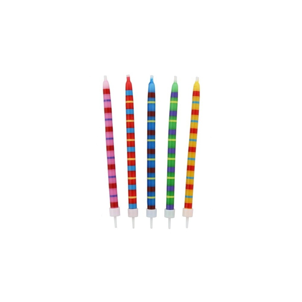 Decorative cake candle tall - stripes - 12pcs