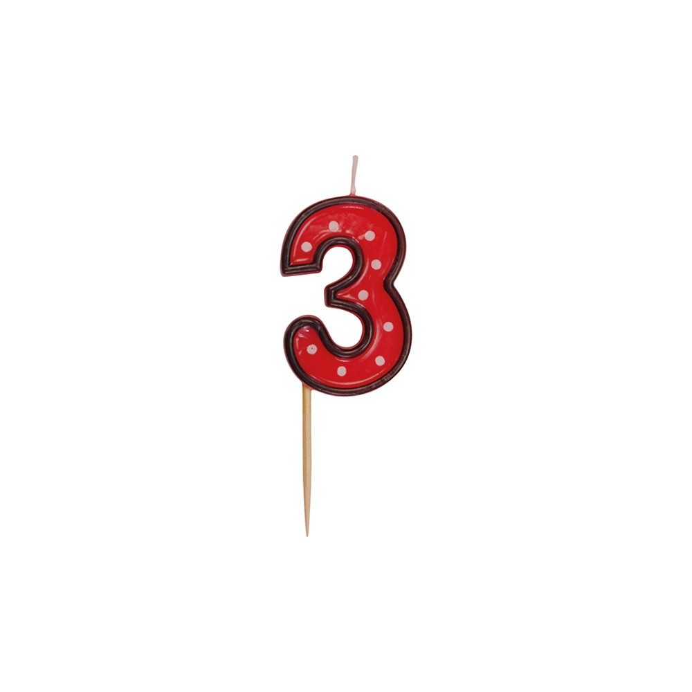 Party Numeral red candle on a stick - 3