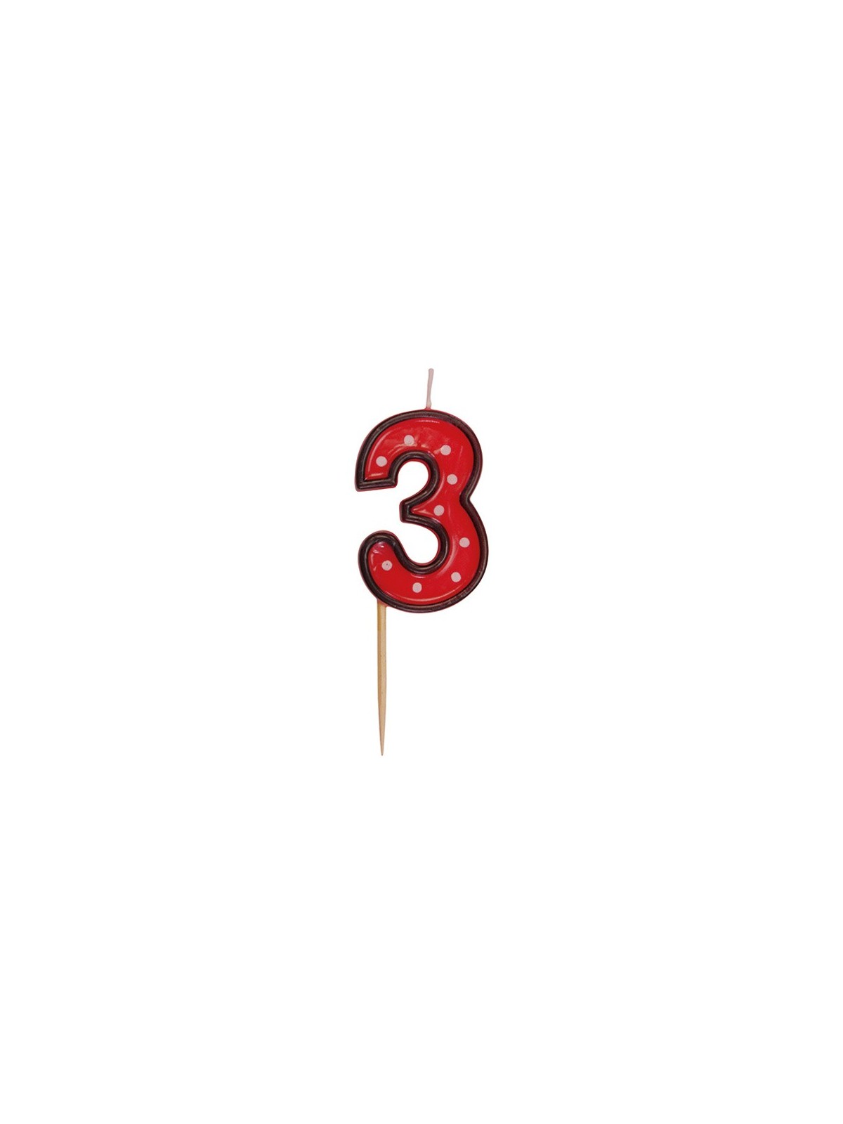 Party Numeral red candle on a stick - 3