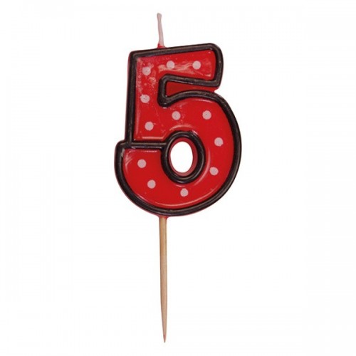 Party Numeral red candle on a stick - 5