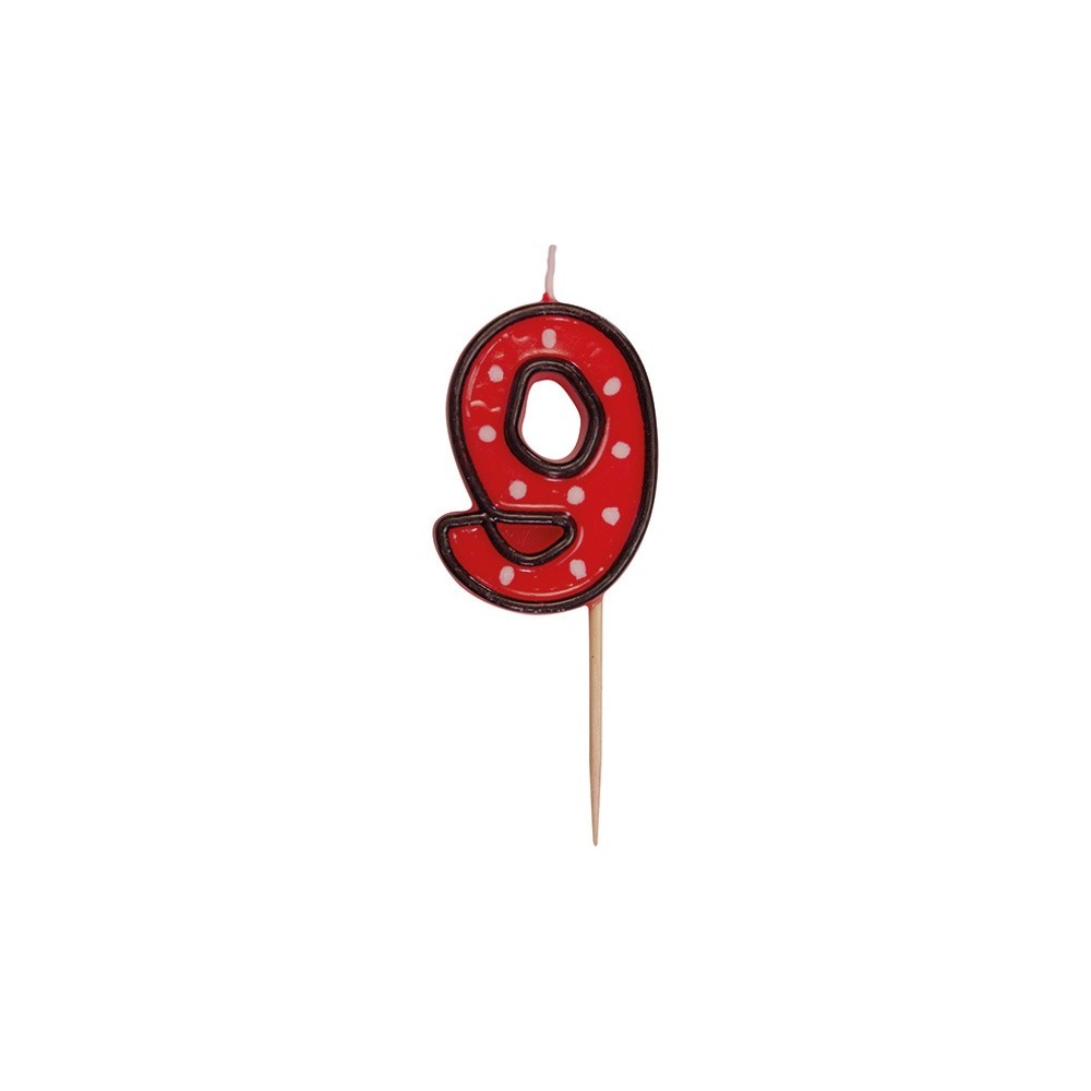 Party Numeral red candle on a stick - 9