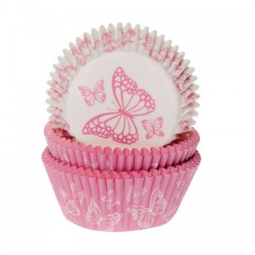 House of Marie Baking cups pink butterfly - pk/50