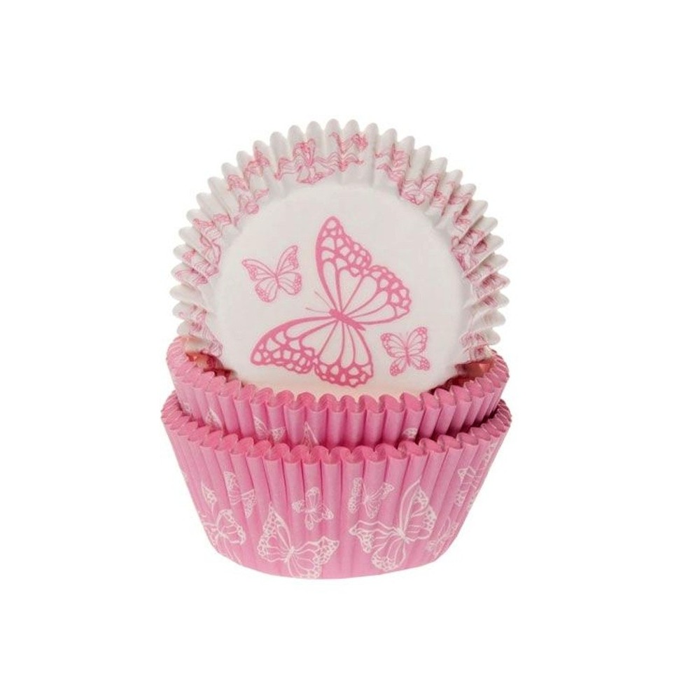 House of Marie Baking cups pink butterfly - pk/50
