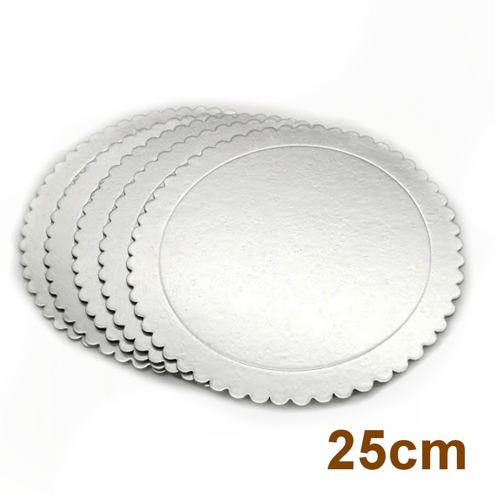 5er Set von Tortenplatten Rund - Silber - 25cm