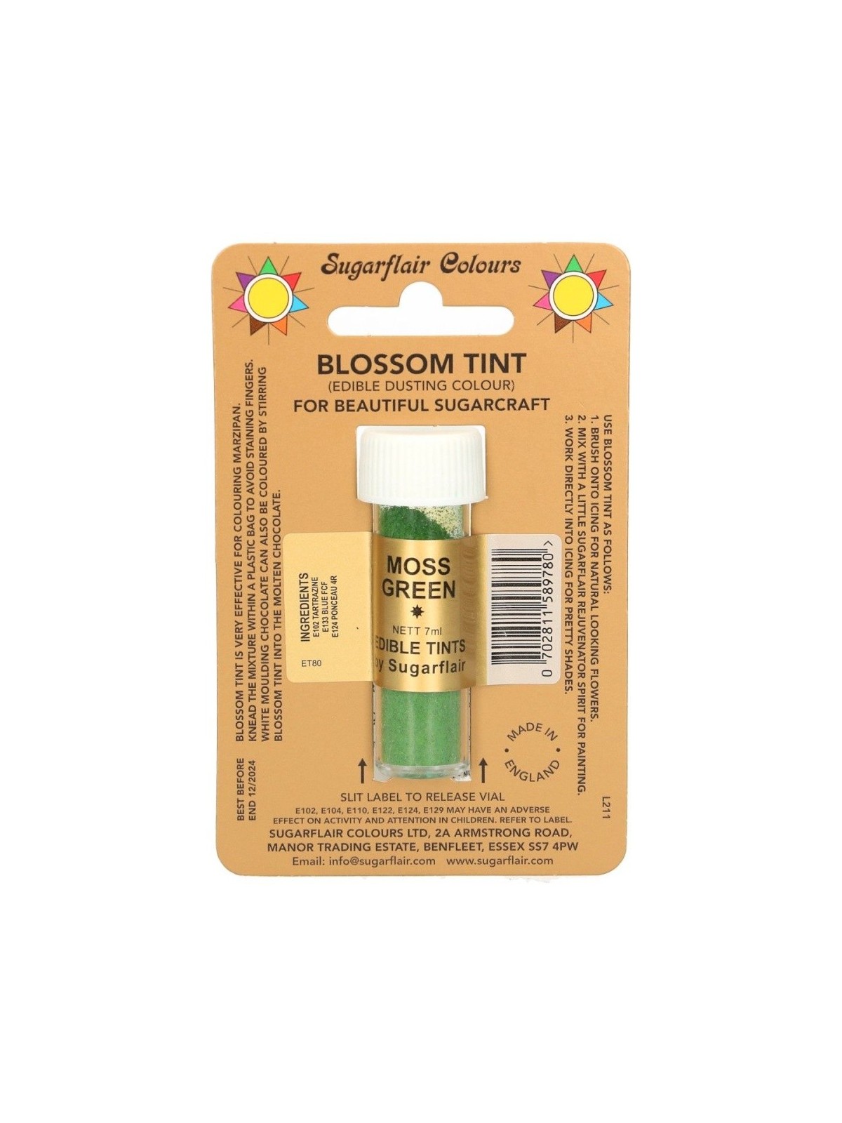 Sugarflair Blossom Tint Dusting Colours - MOSS GREEN- 7ml