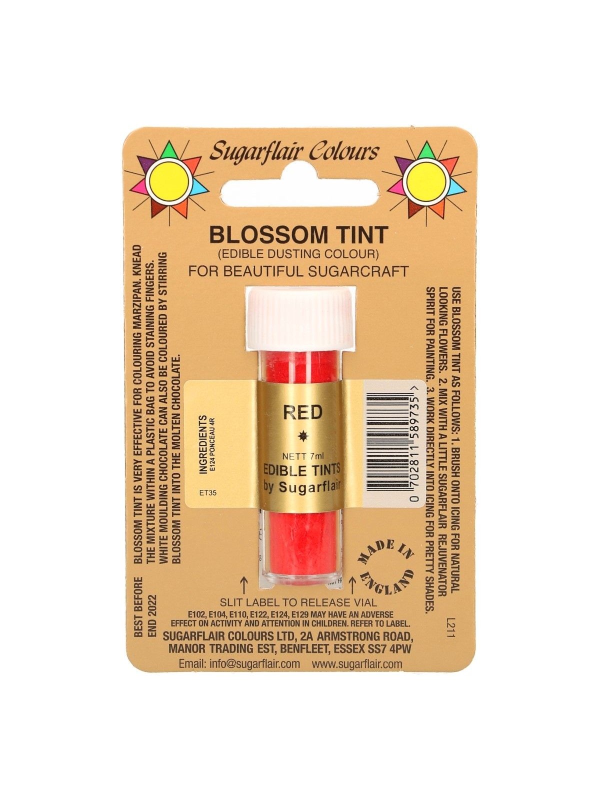 Sugarflair - Powder Colour - Red - RED - 7ml