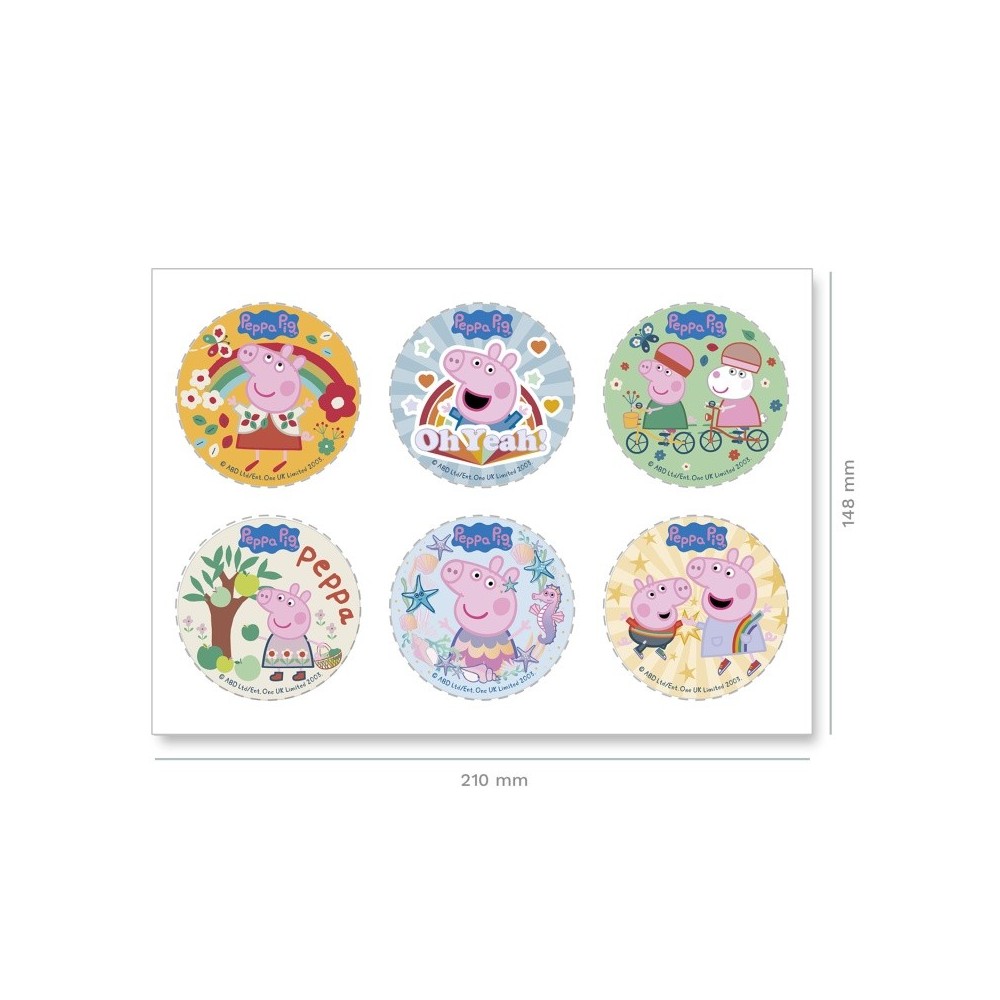 Dekora - Peppa Pig Essbare Zuckerscheibe Cake Toppers - 6 Scheiben - 5,8 cm