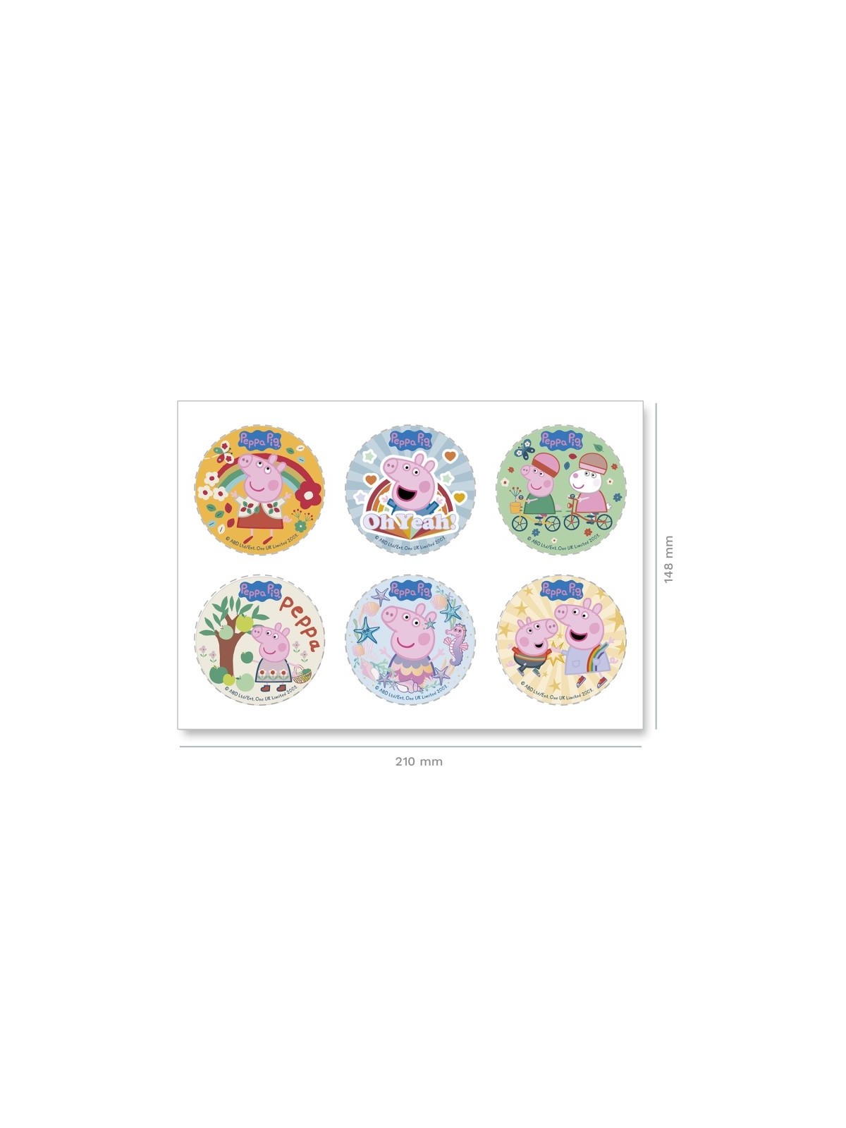 Dekora - Peppa Pig Edible Sugar disc Cake Toppers - 6 discs -  5.8 cm