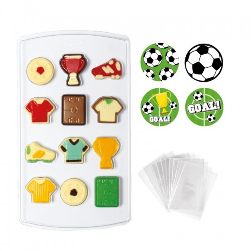 Decora football Chocolate mold + clear bags + sticker