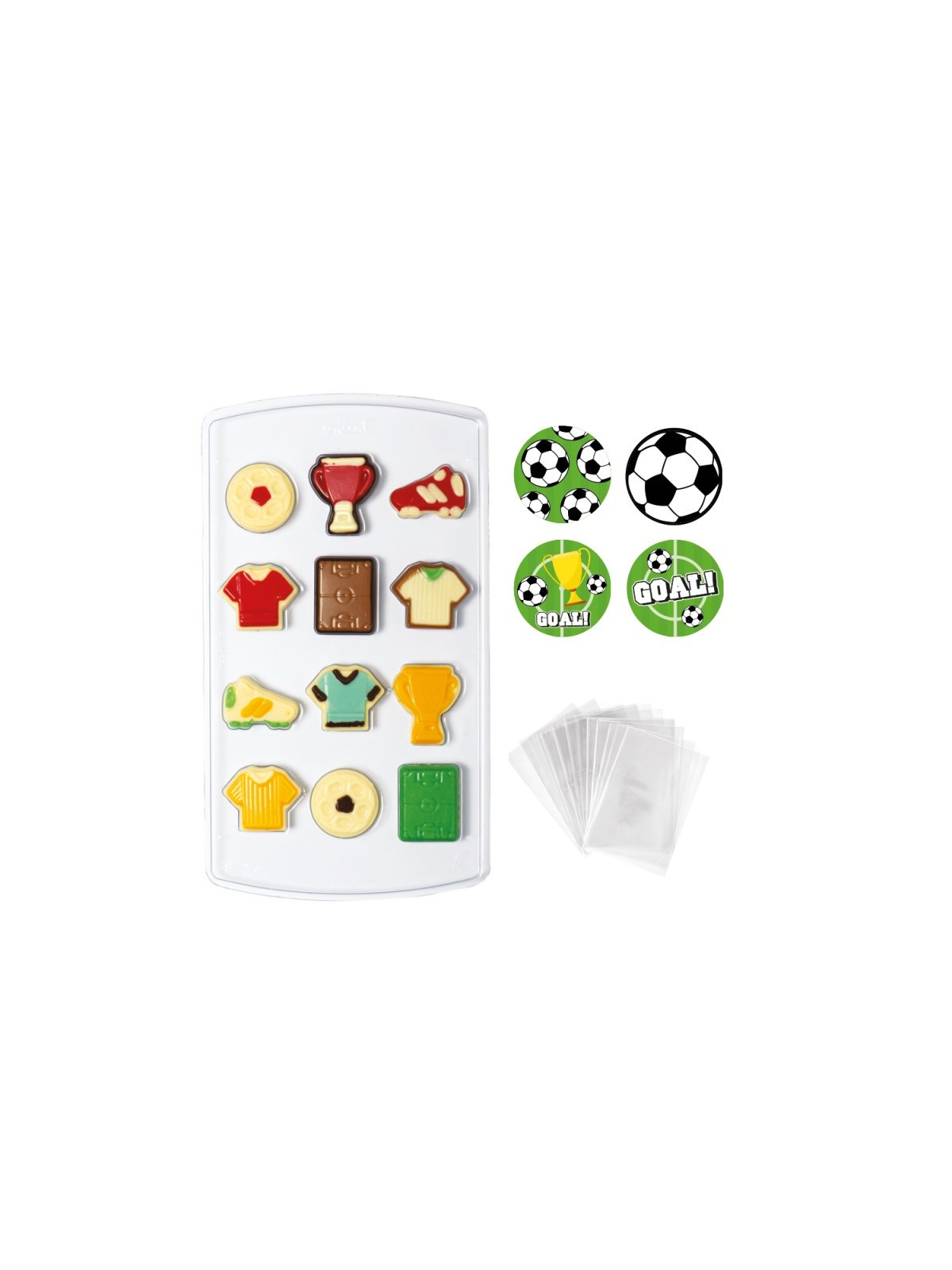 Decora football Chocolate mold + clear bags + sticker