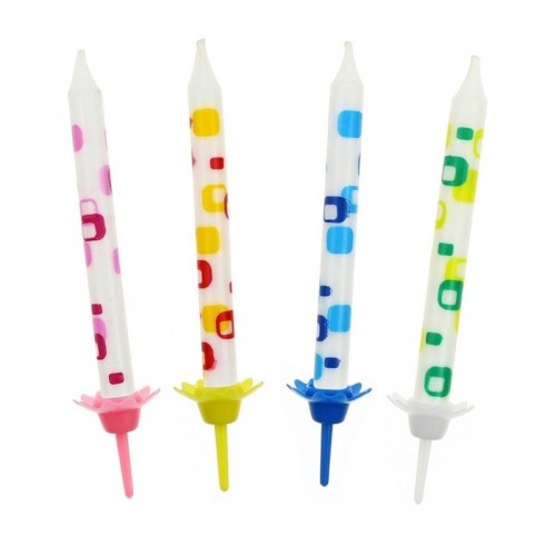 Birthday candles - short - white with square - 12 pcs