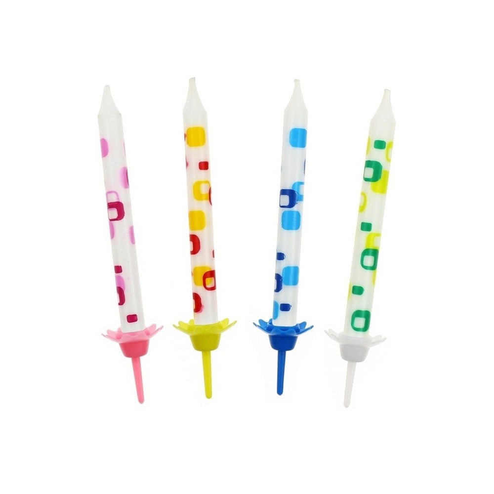 Birthday candles - short - white with square - 12pcs