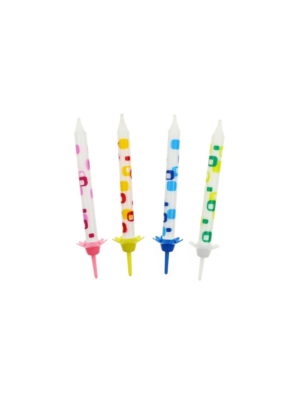 Birthday candles - short - white with square - 12pcs
